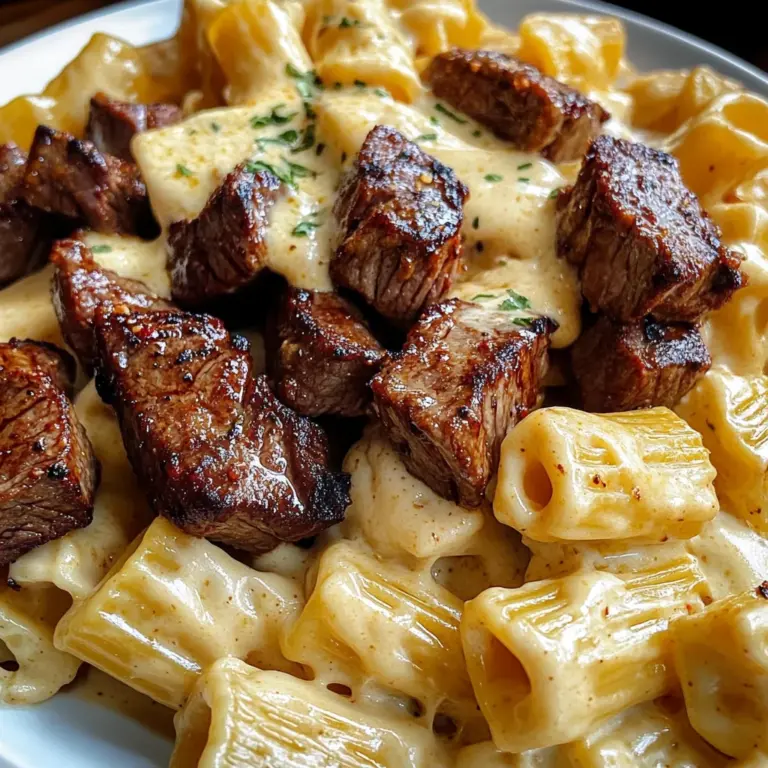 Cajun Steak with Creamy Rigatoni Cheese Sauce