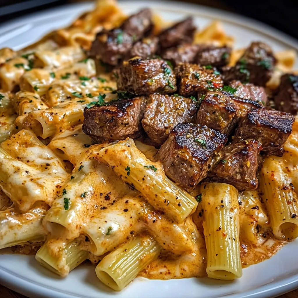 Creamy Cajun Garlic Butter Beef with Velveeta Rigatoni