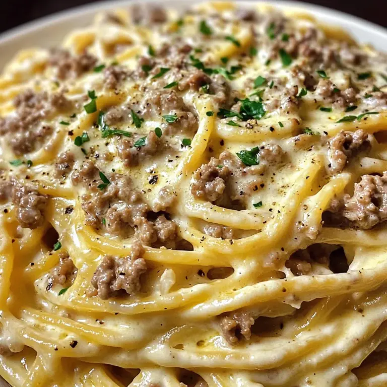 Creamy Four-Cheese Ground Beef Linguine