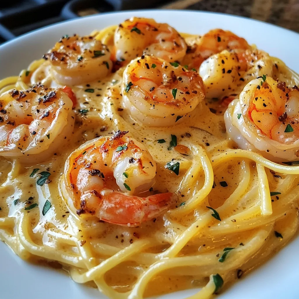 Creamy Garlic Shrimp Spaghetti