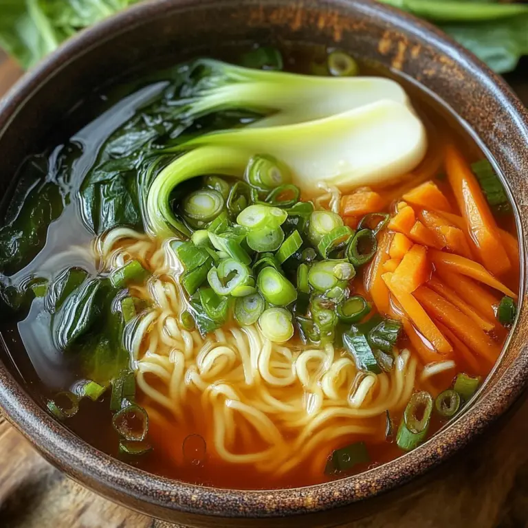 Healing Ginger Garlic Broth with Rice Noodles and Bok Choy