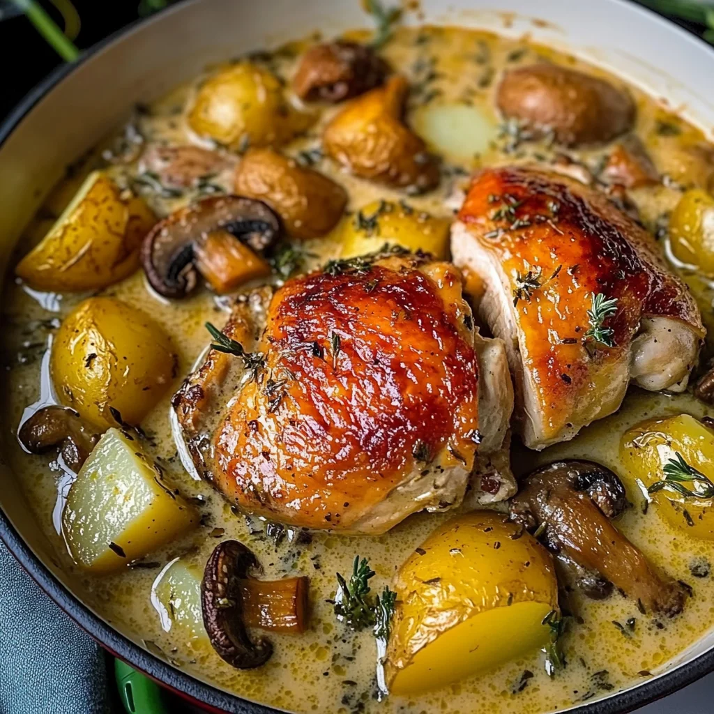 Herb Roasted Chicken in Creamy White Wine Sauce