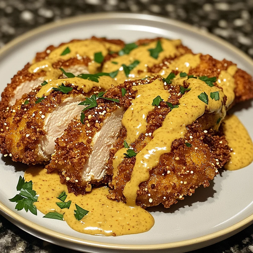 Crispy Pretzel Crusted Chicken with Cheddar Mustard Sauce Recipe