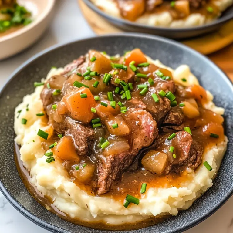 Fall Apple Cider Stew over Mashed Potatoes
