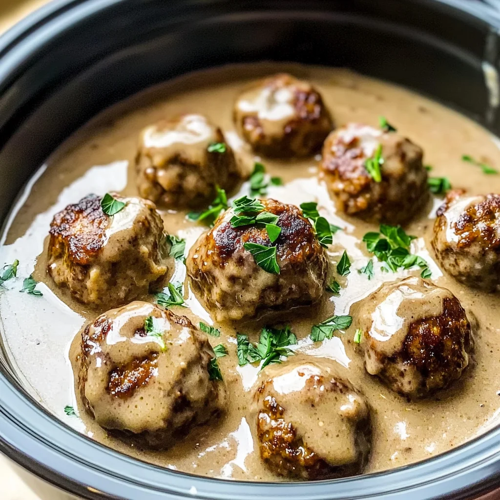 Crockpot Swedish Meatballs with Creamy Gravy