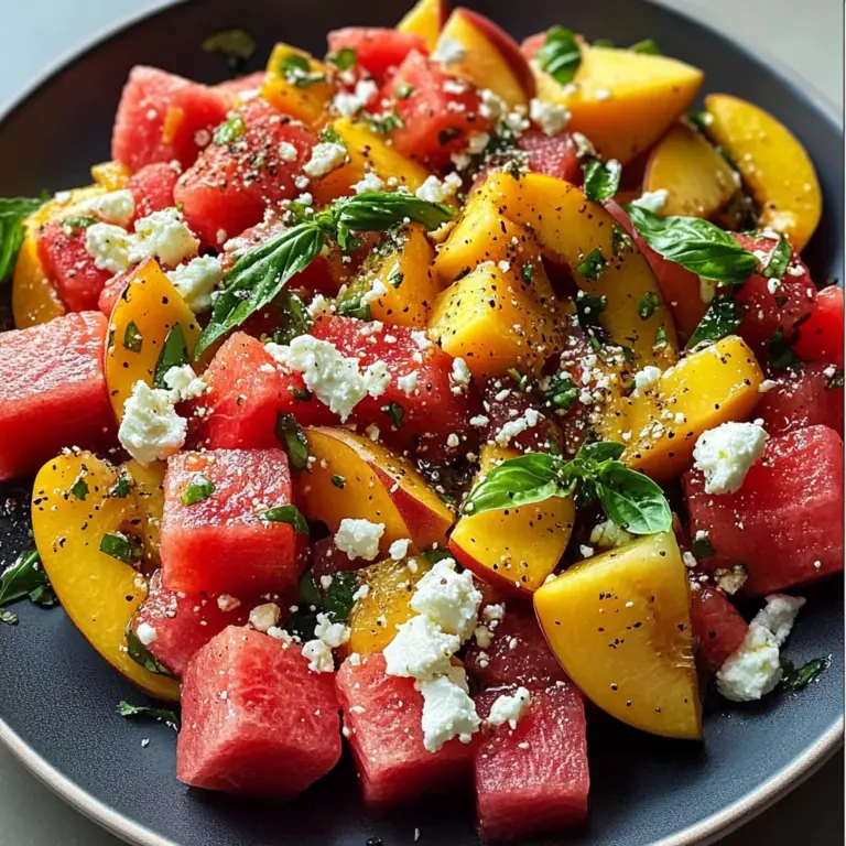 Refreshing and Juicy Watermelon Peach Salad for Hot Summer Days