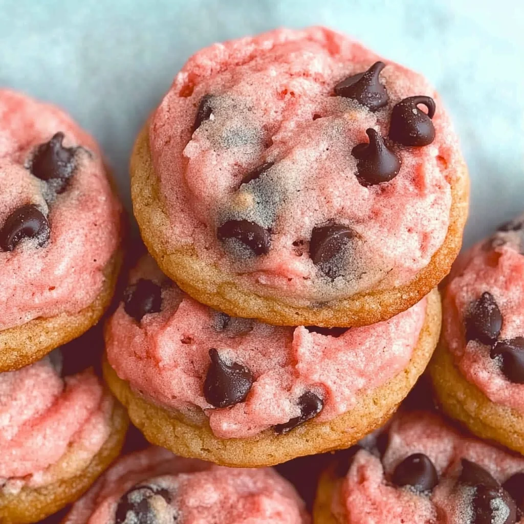 Strawberry Cake Mix Cookies with Chocolate Chips